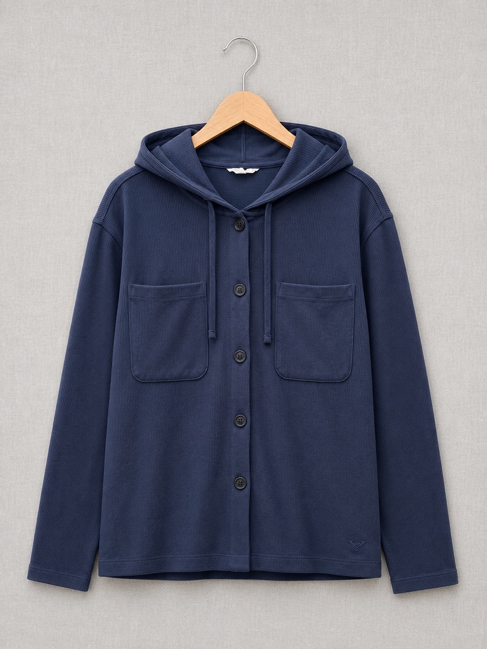 Roxy Waffle Knit Hooded Navy Blue Button-Down Shirt